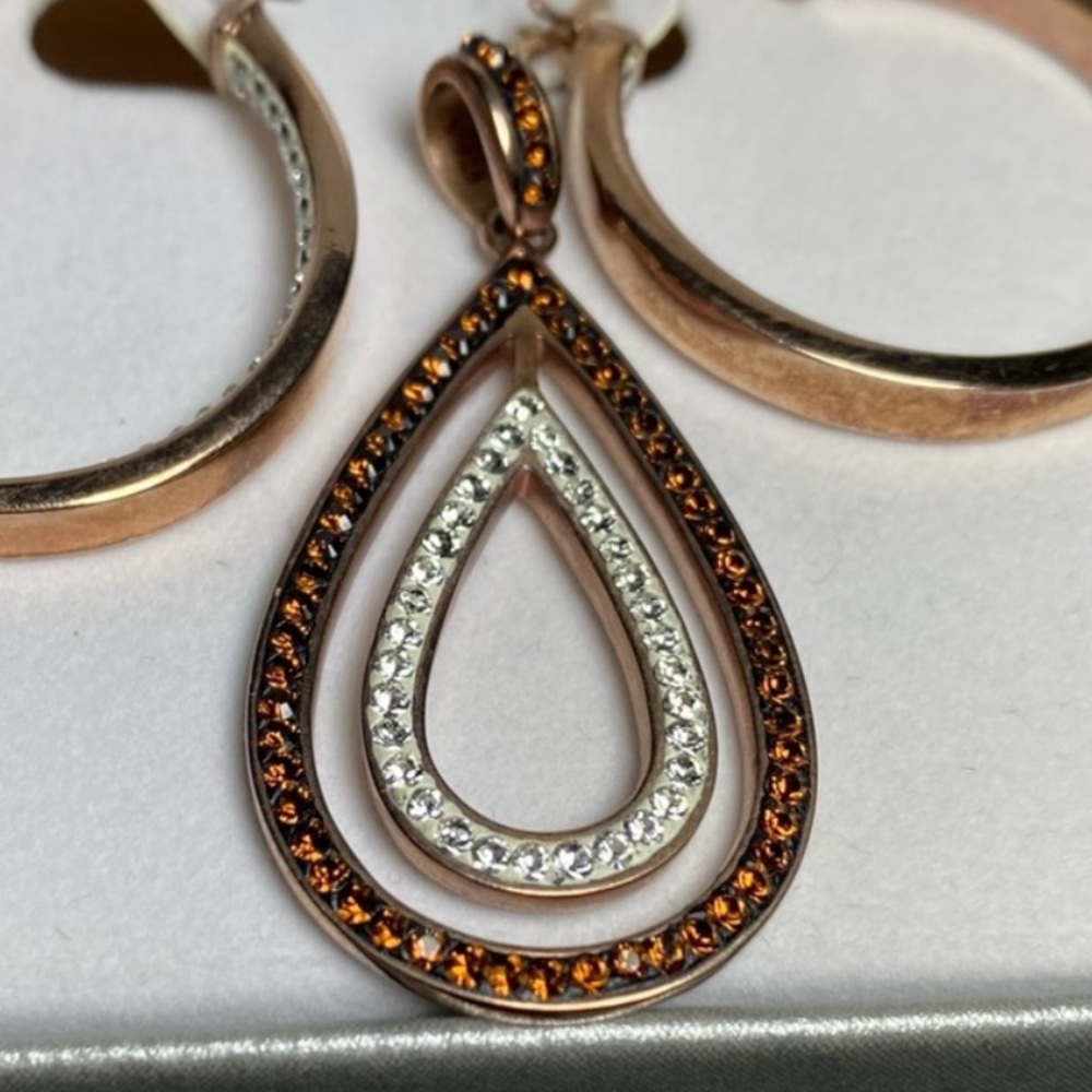 Sterling Silver In Rose Gold w/ Chocolate & Clear Crystals Teardrop💧Pendant